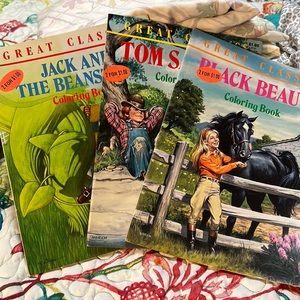 Lot of 3 Vintage 1993 Great Classics Coloring Books Black Beauty Tom Sawyer Jack
